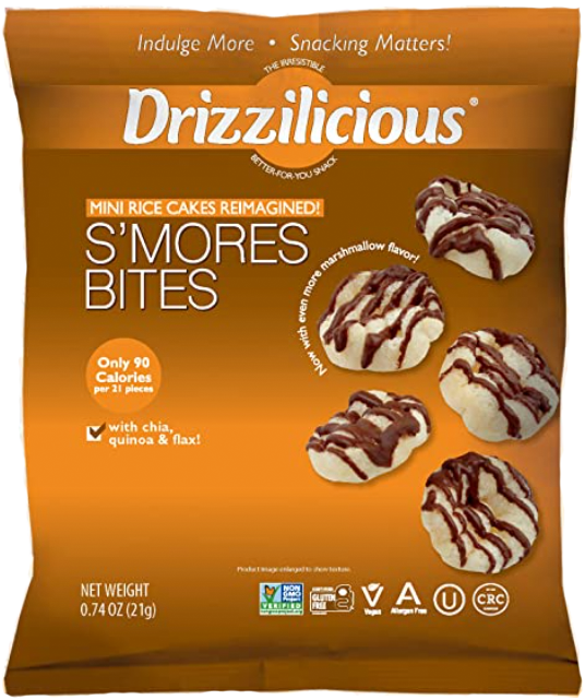 Drizzilicious Mini S'mores Rice Cake Bites 80 Count Healthy Snack