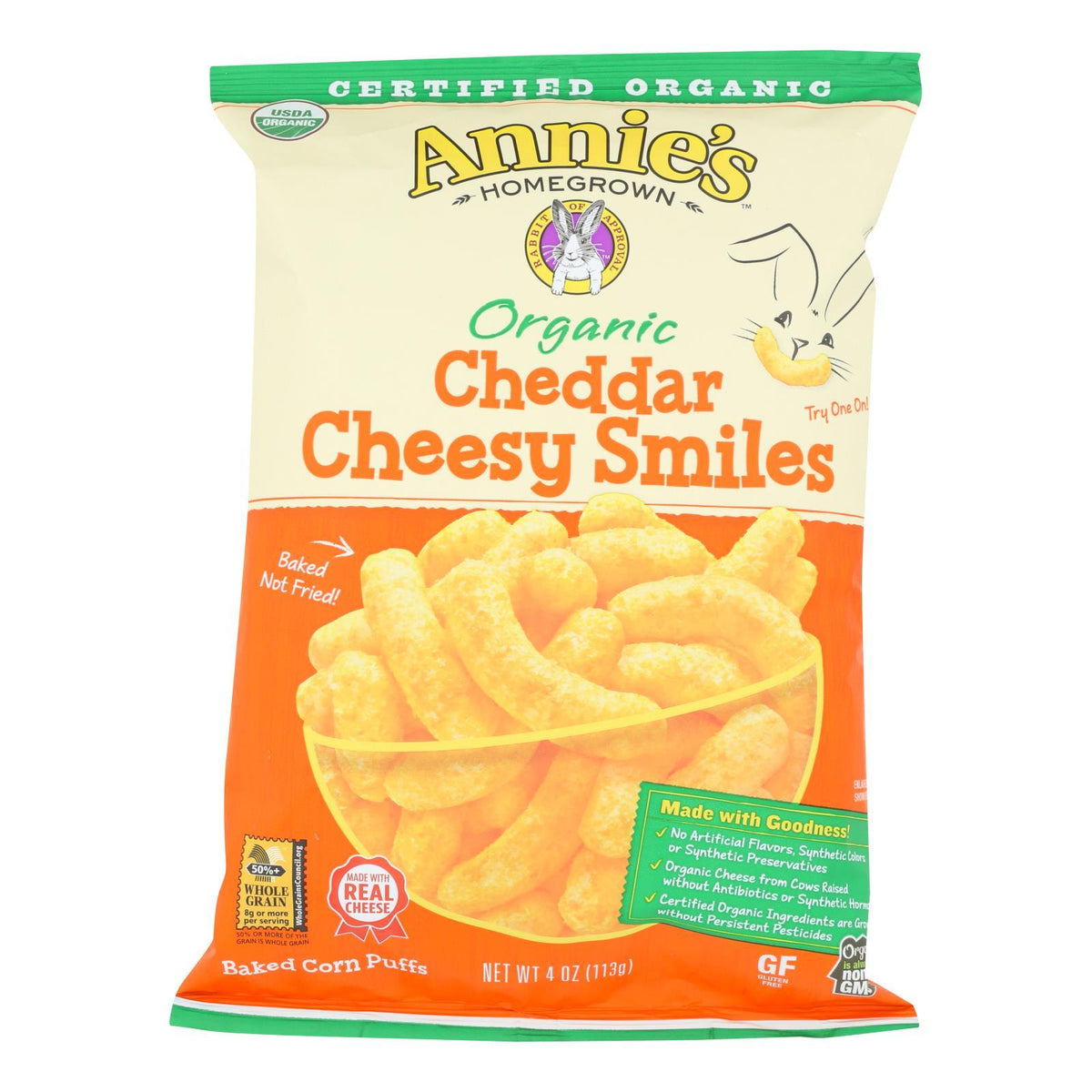 Annie's Homegrown Organic Cheddar Cheesy Smiles Healthy Snack Solutions
