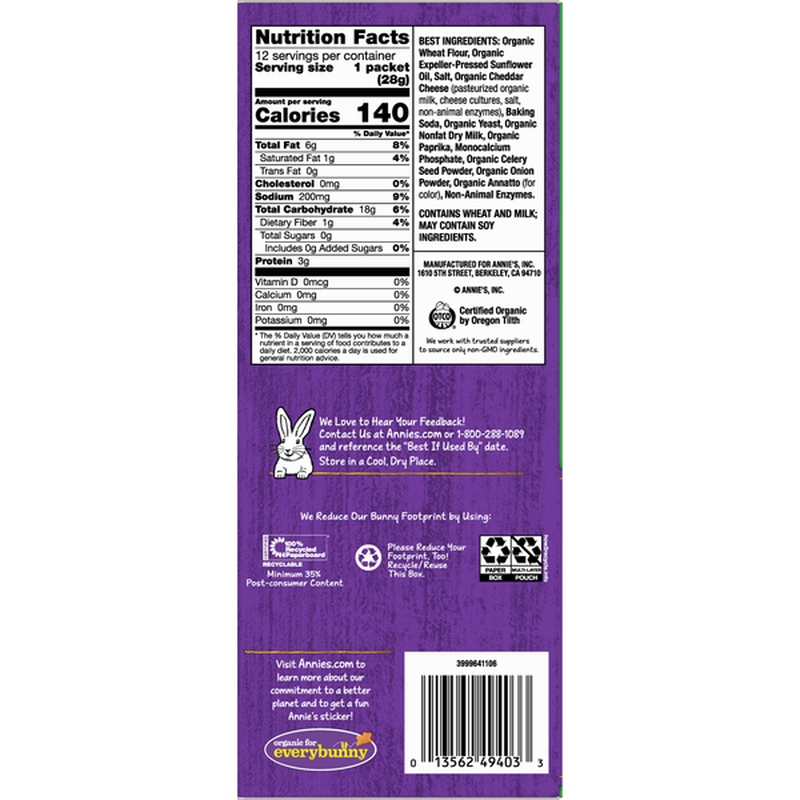Annie s Homegrown Cheddar Bunnies 1oz Snack Pack Healthy Snack annie-s-homegrown-cheddar-bunnies-1oz-snack-pack-healthy-snack