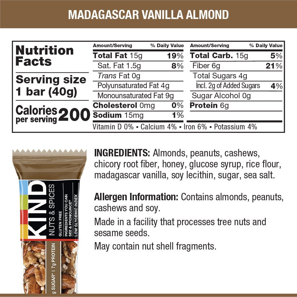 Kind Bar Madagascar Vanilla Almond Healthy Snack Solutions
