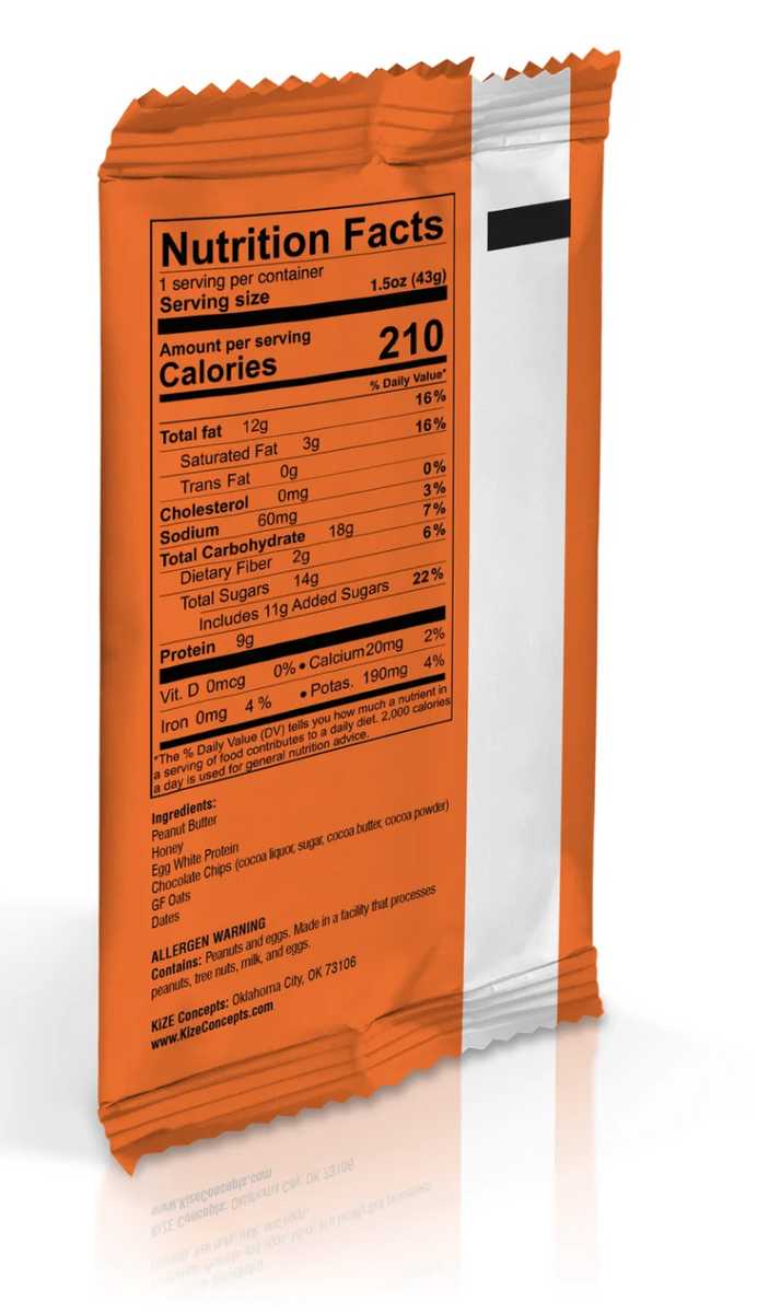 KiZE Peanut Butter Chocolate Chip Life Changing Bars Healthy Snack