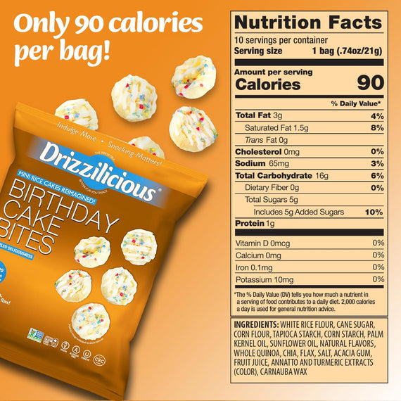 Drizzilicious Mini Birthday Cake Rice Cake Bites - 80 Count – Healthy ...