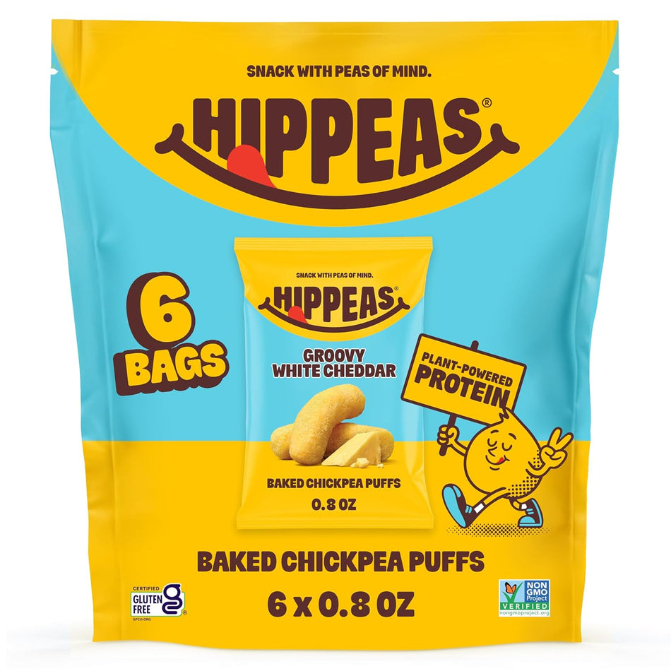 Hippeas Organic Vegan White Cheddar Chickpea Puffs - Snack Pack (72/.8oz)