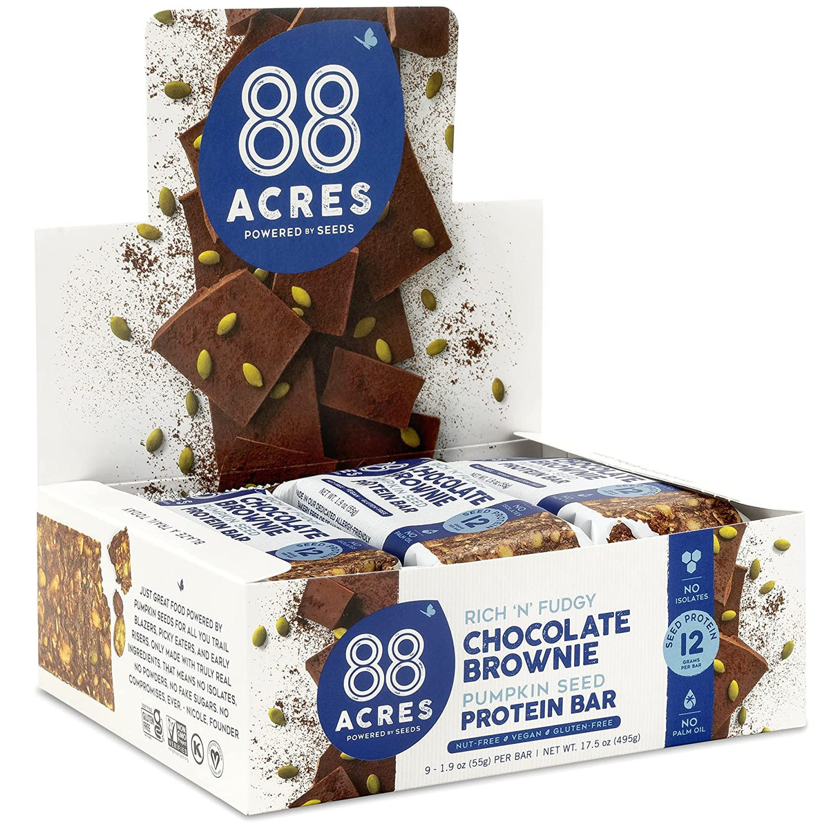 88 Acres Chocolate Brownie Protein Bars Healthy Snack Solutions