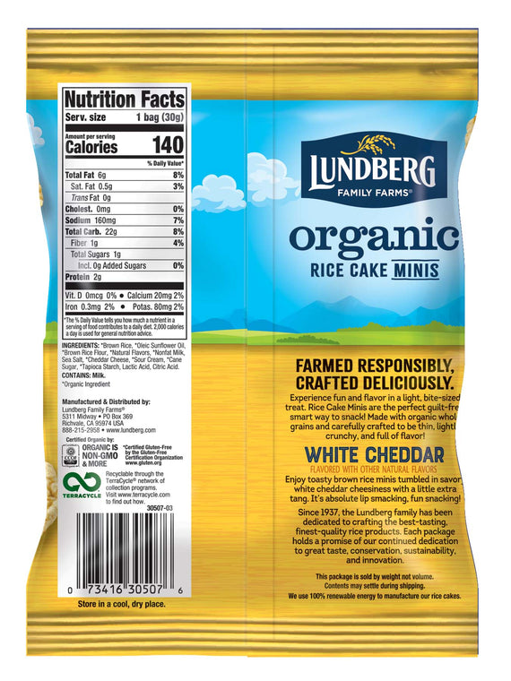 Lundberg Family Farms Mini White Cheddar Rice Cakes Healthy Snack Solutions