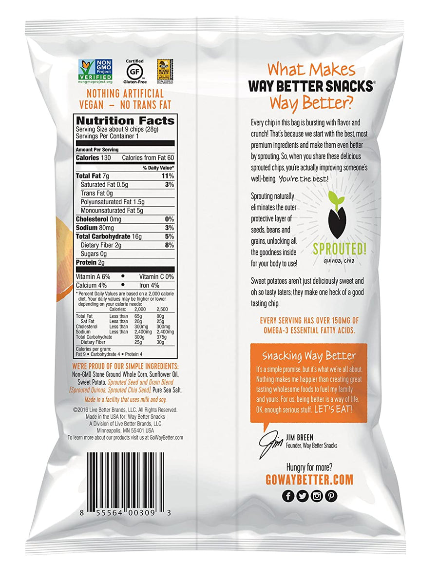 Way Better Snacks Sweet Potato Tortilla Chips Snack Pack Healthy