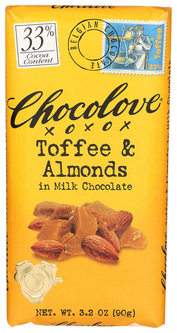 Chocolove xoxox Milk Chocolate, Toffee & Almonds Chocolate Bar