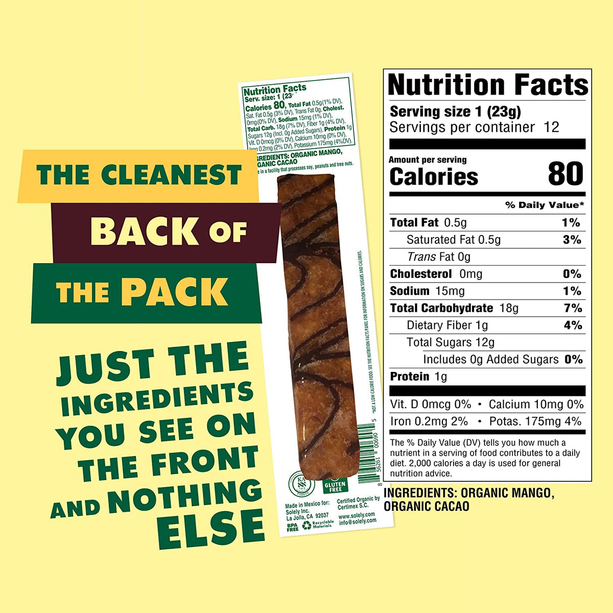 Solely Fruit Jerky Mango with Cacao Healthy Snack Solutions